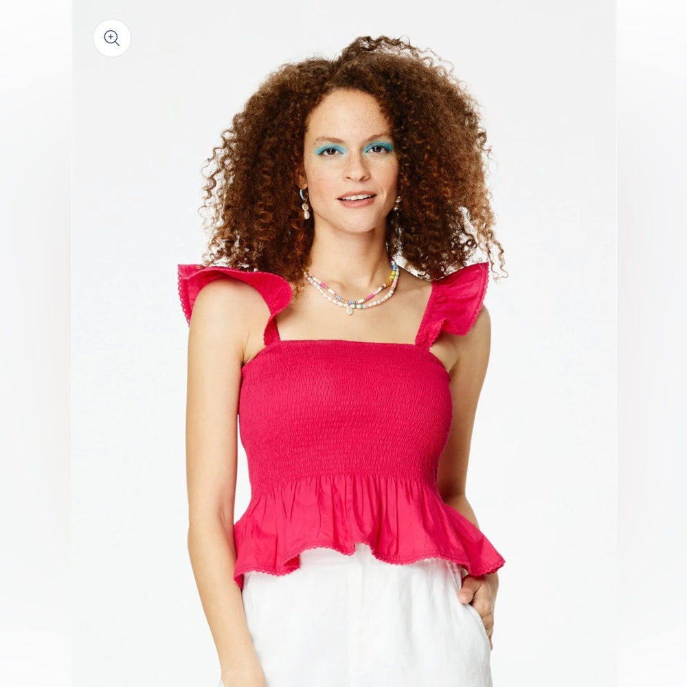 NWT Roller Rabbit Dove Peplum Top Smocking Cropped Magenta XS, Large